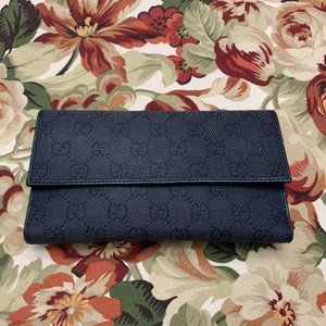 Gucci Black Canvas GG Tri-fold Wallet